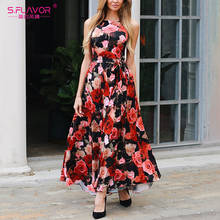 S. sabor casual floral impressão boho vestido longo feminino sem mangas o pescoço maxi vestidos senhora elegante festa vestidos de festa 2024 - compre barato