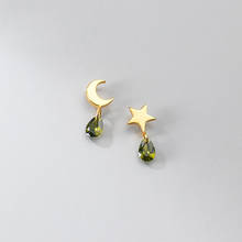 Real 925 prata esterlina brincos para mulheres meninas gota de água zircon cristal lua estrela assimétrico brincos moda jóias 2024 - compre barato