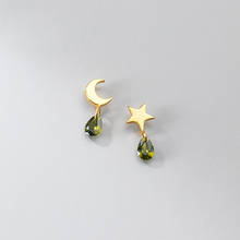 Pendientes de plata esterlina 925 auténtica para mujer y niña, aretes asimétricos de gota de agua de circón, cristal, Luna y Estrella, joyería de moda 2024 - compra barato