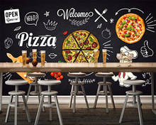 Papel de parede personalizado 3d preto pintados à mão pizza italiana restaurante ocidental restaurante fundo da parede café decoração do hotel mural 2024 - compre barato