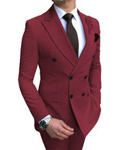 New Burgundy Men's Suit 2 Pieces Double-breasted Notch Lapel Flat Casual Tuxedos For Wedding(Blazer+Pants) 2024 - buy cheap