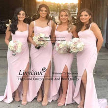 2021 Long Bridesmaid Dresses A Line Sexy Spaghetti Straps with Split Formal Dress Wedding Maid Of Honor Prom Gown Plus Size 2024 - buy cheap