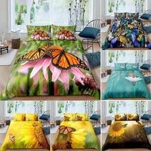 100% Polyester butterfly Printed yellow Bedding Set Sunflower Comforter Duvet Cover 2/3pcs Set 200x200 King Twin Size Bedclothes 2024 - buy cheap