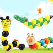 Красочные деревянные пазлы для червя, Обучающие, Дидактические детские развивающие игрушки, пальцевая игра для детей, подарок Монтессори 2024 - купить недорого