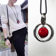 New Arrival Women Pendant Necklaces Autumn And Winter Sweet All-match Long Necklace Beads Circle Red Sweater Chain 2024 - buy cheap