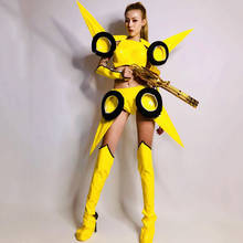 Nightclub Bar Dj Ds Stage Costumes Women Cosplay Party Clothes Sexy Yellow Female Warrior Suit Rave Performance Wear DN6358-1 2024 - buy cheap