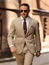 Terno masculino cáqui slim, terno de três peças (casaco + calça + colete), vestido de negócios masculino, formal, smoking, casamento 2024 - compre barato