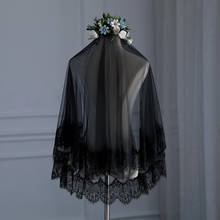 Véu de noiva simples e elegante, véu de casamento preto de tule com pente curto, véu de noiva com renda 2021 2024 - compre barato