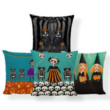 Horror Cute Pillowcase Black Skull Pumpkin Cat Cartoon Square Throw Pillow Home Decoration Polyester Linen 45*45Cm Cushion Cover 2024 - buy cheap