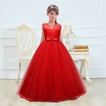 Christmas Red Costume Party Dresses For Girls Bridesmaid Dress Solid Evening Mesh Vestidos Kids Princess Ceremony Ball Gowns 2024 - buy cheap