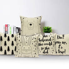 Black White Letter  Cushion Cover Room Decor Pillow Case Animal Bear Deer Stripes Printed Hotel Family Sofa Pillow Cover 2024 - buy cheap