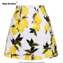 Women Ladies Yellow Lemon Print Summer Mini Skirt SS0008 Vintage High Waist Fruit Floral Cotton Skirt falda corta 2024 - buy cheap