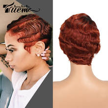 Trueme-Peluca de cabello humano ondulado para mujer, de encaje corto postizo, color ombré, brasileño, con ondas oceánicas 2024 - compra barato