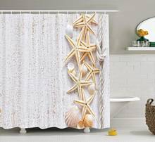 Cortina de chuveiro com conchas e estrelas, decoração de tecido para banheiro com ganchos, direção vertical em madeira 2024 - compre barato