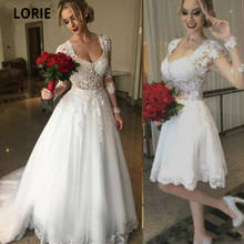 LORIE-elegante vestido de novia 2 en 1, con Apliques de encaje, con tren desmontable, manga larga, blanco 2024 - compra barato