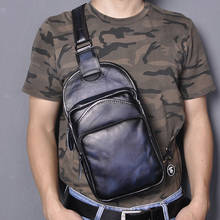 Le'aokuu мужская кожаная сумка через плечо, повседневная, винтажная, модная, синяя, с одним плечевым ремнем, 9977 2024 - купить недорого