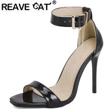 REAVE CAT New 2021 Women Sandals Open Toe 11cm Thin Heels Faux Genuine Leather Buckle Chains Sexy Stylish Big Size 48 A3926 2024 - buy cheap