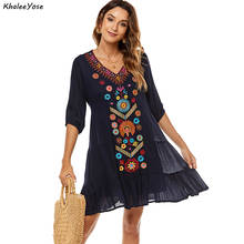 Mini vestido bordado floral khalee yose, com estilo boho, vintage, feminino, de verão, para férias, casual, chique, preto, de tamanho grande, 2021 2024 - compre barato