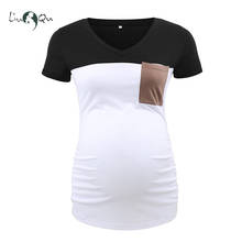 Tops de maternidad informales para mujer, ropa cómoda de manga corta con cuello de pico, camiseta de embarazo de bloque de Color rosa, camiseta de embarazada de mamá con bolsillo 2024 - compra barato