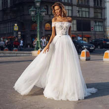 Boho Tull Wedding Dress Off Shoulder Aline Lace Appliques Plus Size Bride Dress Women Beach Wedding Gowns 2020 2024 - buy cheap