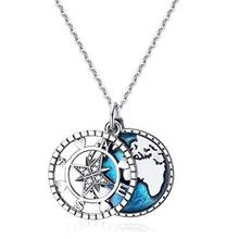Vintage Hollow Compass Necklace Embossed Travel World Map Pendant Necklace Delicate Rhinestone Chain Necklace Jewelry Gifts 2024 - compra barato