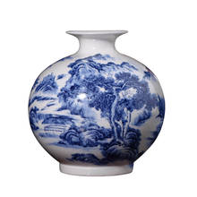 Jingdezhen Ceramics Fine Bone China Vase Landscape Pattern Blue And White Porcelain Vase Ornaments Living Room Flower Vases 2024 - buy cheap
