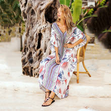 2022 Bohemian Printed Kaftan Beach Cover Up Plus Size Women Beachwear Bathing Suit Cover-ups Casual Long Summer Beach Dress A525 2024 - buy cheap