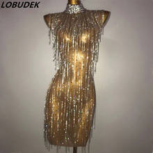 Minivestido de malla transparente para mujer, vestido brillante con diamantes de imitación, para fiesta de cumpleaños, graduación, club nocturno, Bar, disfraz DS 2024 - compra barato