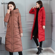 Casaco longo de algodão com capuz, jaqueta tipo parca feminina elegante, quente e longa, inverno 2019 2024 - compre barato