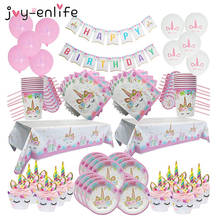 Unicorn Party Supplies Kids 1st Birthday Decor Paper Cups Plates Tablecloth Napkin Banner Cake Topper Baby Shower Party Supplies 2024 - buy cheap