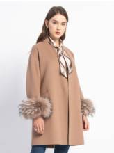 Arlenesain-abrigo estilo capa con cuello en V, doble cachemir, bronceado claro, con bolsillos de parche y puños de piel de zorro 2024 - compra barato