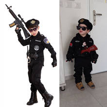 Fantasia de policial especial, conjunto com calças, jaqueta e bonés de cosplay para meninos, fantasia de halloween para crianças 2024 - compre barato