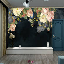 Papel de parede com foto personalizada 3d, papel de parede moderno floral, preto, fundo para sala de estar, sofá, quarto, decoração para casa, papel de contato 2024 - compre barato
