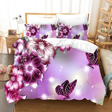 Purple Butterfly Flower Print Bedding Set Duvet Cover 2/3Pcs Bed Set Luxury Bedclothes Decor Home Animal Duvet Cover Sets 2024 - buy cheap