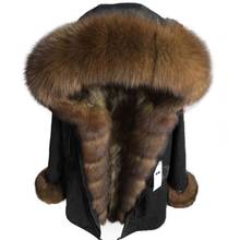 7XL Real Natural Fox Collar Coat Natural Raccoon Fur Lining Winter Jacket Long Hooded Thick Warm Women Parkas 2024 - buy cheap