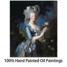 Retrato feito à mão pinturas a óleo marie antoinette rainha com rosa clássica lona arte bonita mulher arte para decoração da parede 2024 - compre barato