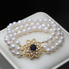 Luxury White Real Natural MultiLayer Round Pearl Bracelet Women,Trendy 3 Rows Bracelet Jewelry Engagement Gift 2024 - buy cheap