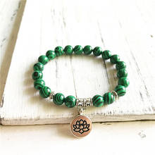 Natural Malachite Bracelet Green Beads Yoga Bracelets Lotus Flower Healing Bracelet Wrist Mala Energy Jewelry Her Gift 2024 - buy cheap