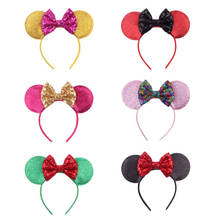 6pcs/lot 4.5" Sequins Bow Headband Kids Girls Mouse Ears Hairband Princess Girls Headband DIY Hair Accessories Headwear 2024 - купить недорого