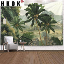 Hcodificador de parede para decoração de casa, tapetinho de parede com folhas tropicais e flores, teto grande, padrão 2024 - compre barato