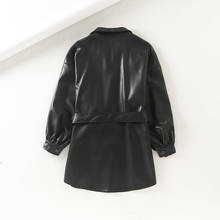 Autumn PU Women 2020 Soft Faux Leather turn down collar Pocket Belt Outwear Coat Black loose Jacket 2024 - buy cheap