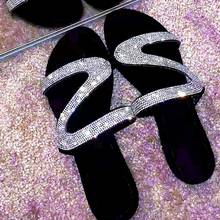 Летние сандалии, женские нескользящие шлепанцы на плоской подошве, уличные шлепанцы со стразами, Женские повседневные пляжная обувь, сандалии de Verano Para Mujer 2024 - купить недорого