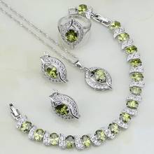 Olive Green CZ White Cubic Zirconia 925 Sterling Silver Jewelry Sets For Women Wedding Earrings/Pendant/Necklace/Rings/Bracelets 2024 - buy cheap