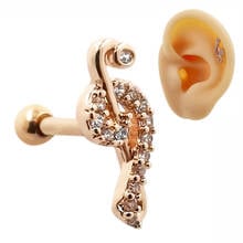 Piercing de cartilagem feminino-ouro rosa 1 peça, 16g, de aço inoxidável, nota musical, piercing de orelha, brinco 2024 - compre barato