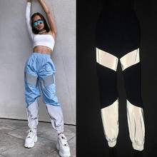Sweatpants Fashion Women Street Casual Splicing Reflective Light Loose Pants Mid Loose Streetwear Trouser Outdoor Sport Pants 2024 - buy cheap