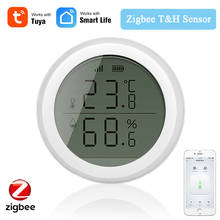 Sensor inteligente de temperatura e umidade zigbee tuya, com tela led, fonte de bateria para zigebee, segurança residencial inteligente 2024 - compre barato