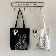 Bolso de hombro de lona para mujer, bolsa de compras reutilizable ecológica con dibujos de conejos, color blanco y negro, 2020 2024 - compra barato
