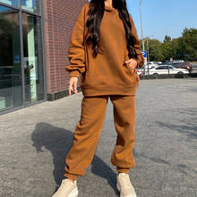 Velvet Solid Women's Two Piece Set Elastic High Waist  Sweatpants  Oversized Loose Hoodie Sweatshirt For Girls 2021 New Casual 2024 - buy cheap