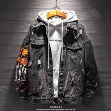 Denim Jacket 2022 Cowboys Super Hot Popular Leaves Printed New Student Trend Handsome Loose Denim Jacket Clothes 2024 - buy cheap