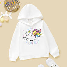 Sudadera con capucha de unicornio y gato Kawaii Harajuku para niña adolescente, ropa de primavera, otoño e invierno, Tops blancos, rosas y amarillos, 2021 2024 - compra barato